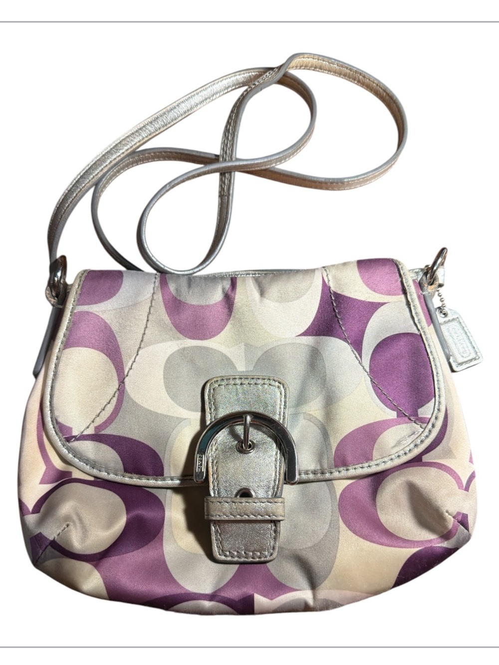 Coach SoHo Satin Scarf Lilac, Cream & Silver Signature Crossbody